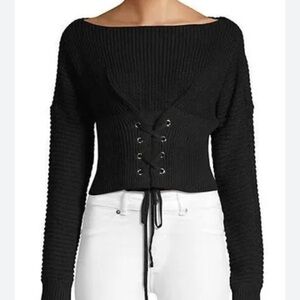 NWT Seek The Label RENVY Black Ribbed Long Sleeves Corset Sweater Size M
